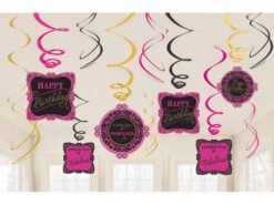 Swirl Happy Birthday Fuchsia (12st)