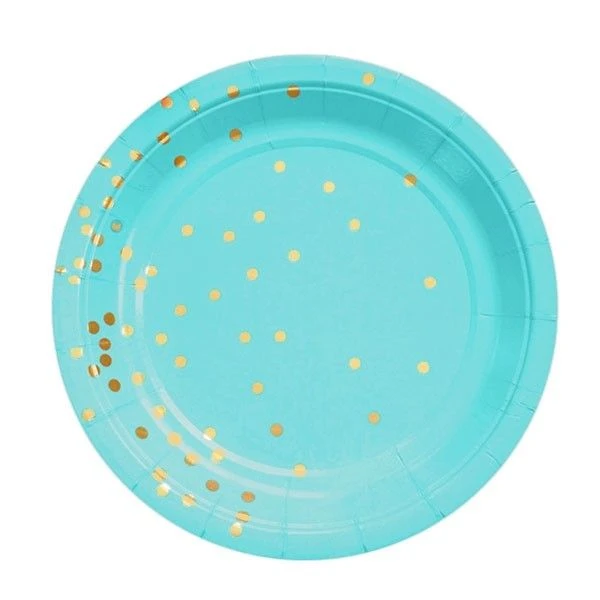 Borden 'Gold Dots' Pastel Blauw (10st) 1 Borden 'Gold Dots' Pastel Blauw (10st)