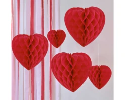 Honeycomb Hangdecoratie Hartjes Rood Ginger Ray (5st)