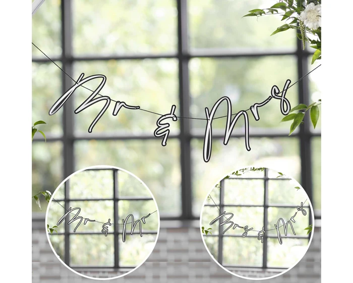 Slinger Mr & Mrs Aanpasbaar Wit & Zwart Ginger Ray 2 Slinger Mr & Mrs Aanpasbaar Wit & Zwart Ginger Ray - Afbeelding 2