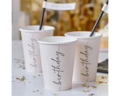 Bekers Happy Birthday Nude & Zwart Ginger Ray (8st)