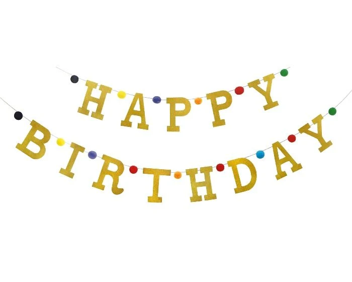 Slinger Happy Birthday Goud + Pompom 1 Slinger Happy Birthday Goud + Pompom