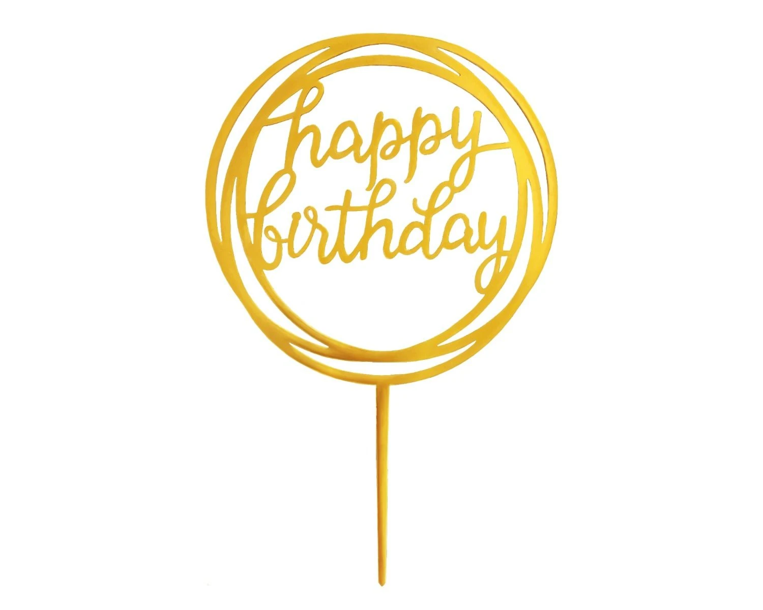 Caketopper Happy Birthday Rond Goud 1 Caketopper Happy Birthday Rond Goud