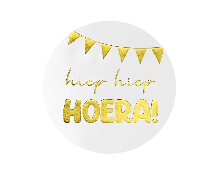 Stickers Hiep Hiep Hoera! Wit/Goud (24st) 1 Stickers Hiep Hiep Hoera! Wit/Goud (24st)