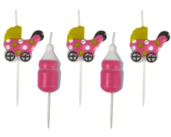 Kaarsjes Geboorte Roze (5st)