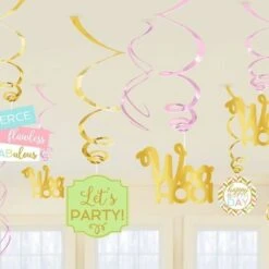 * Swirl 'Happy Birthday' Glitter Goud & Pastel