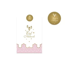 Papieren Zakjes + Stickers Eid Mubarak Roze (6st)